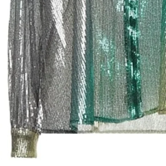Callie Lives Ombre Future: Marco Bologna Sequin Metallic Button Up Shirt Large - Picture 4 of 5
